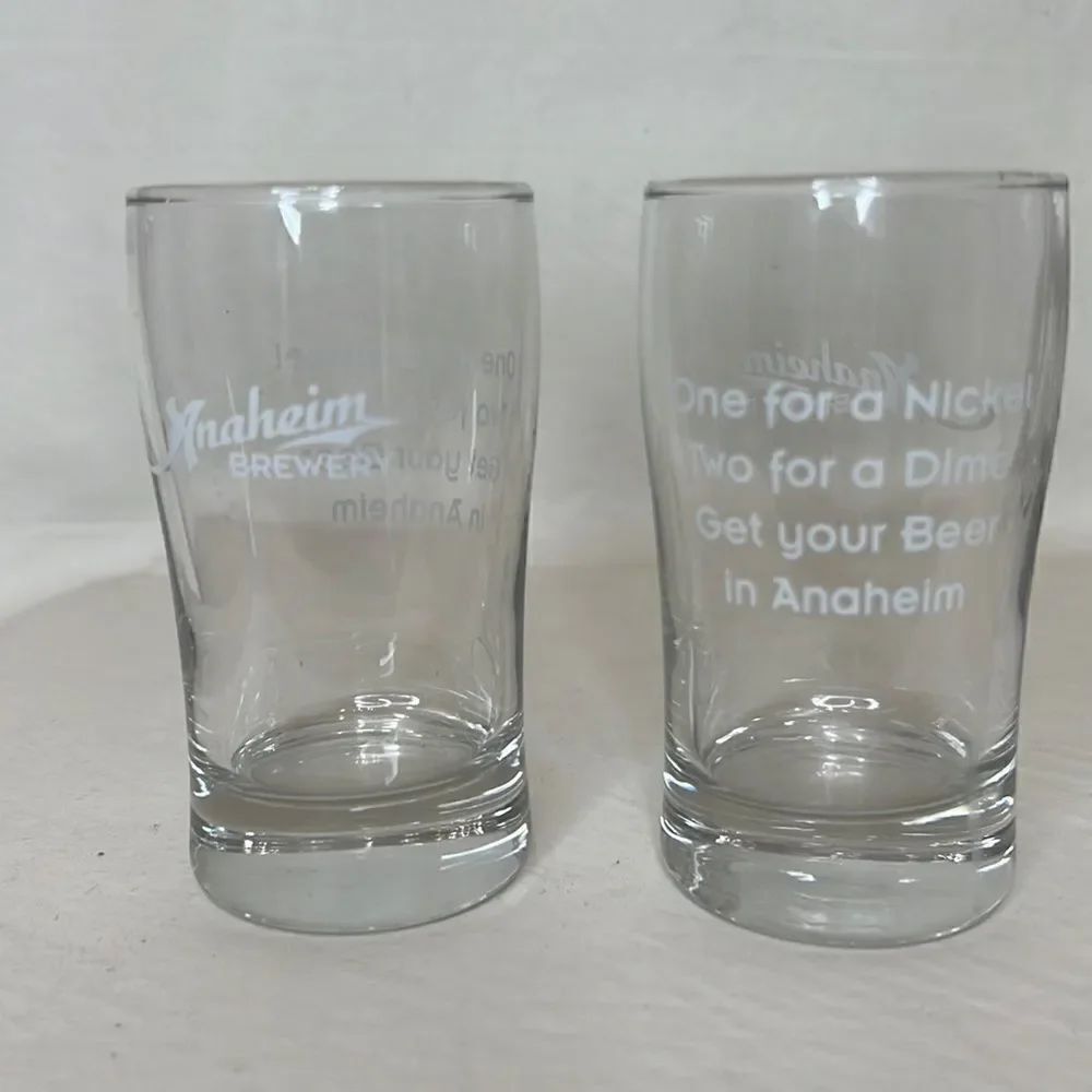 Anaheim Brewery Beer Tasting Glasses 6 Oz Each Set 2 One For Nickel Two For Dime